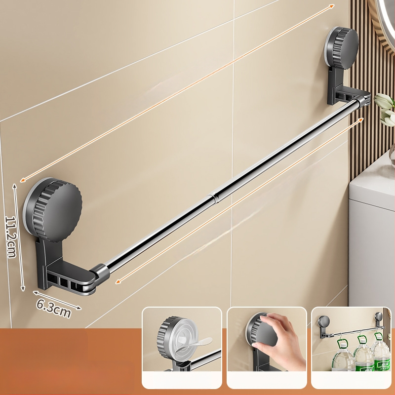 Cuier de prosoape cu ventuză pentru baie, telescopic, montaj fără găuri, materiale: plastic și oțel inoxidabil (Rupai)