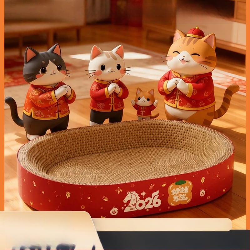 Σε ένα καταφύγιο γάτας και πίνακας γρατσουνίσματος – ανθεκτικό στη φθορά, χωρίς νιφάδες, τεσσάρων εποχών, υλικό: κυματοειδές χαρτί