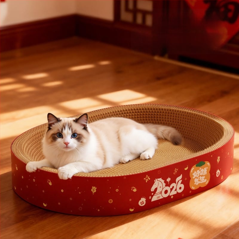 Σε ένα καταφύγιο γάτας και πίνακας γρατσουνίσματος – ανθεκτικό στη φθορά, χωρίς νιφάδες, τεσσάρων εποχών, υλικό: κυματοειδές χαρτί