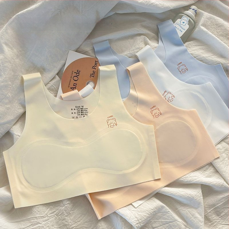 Bezšvíkový tréningový podprsenka pre dievčatá 7–14 rokov, ice silk, priedušný, nylon 90–95%