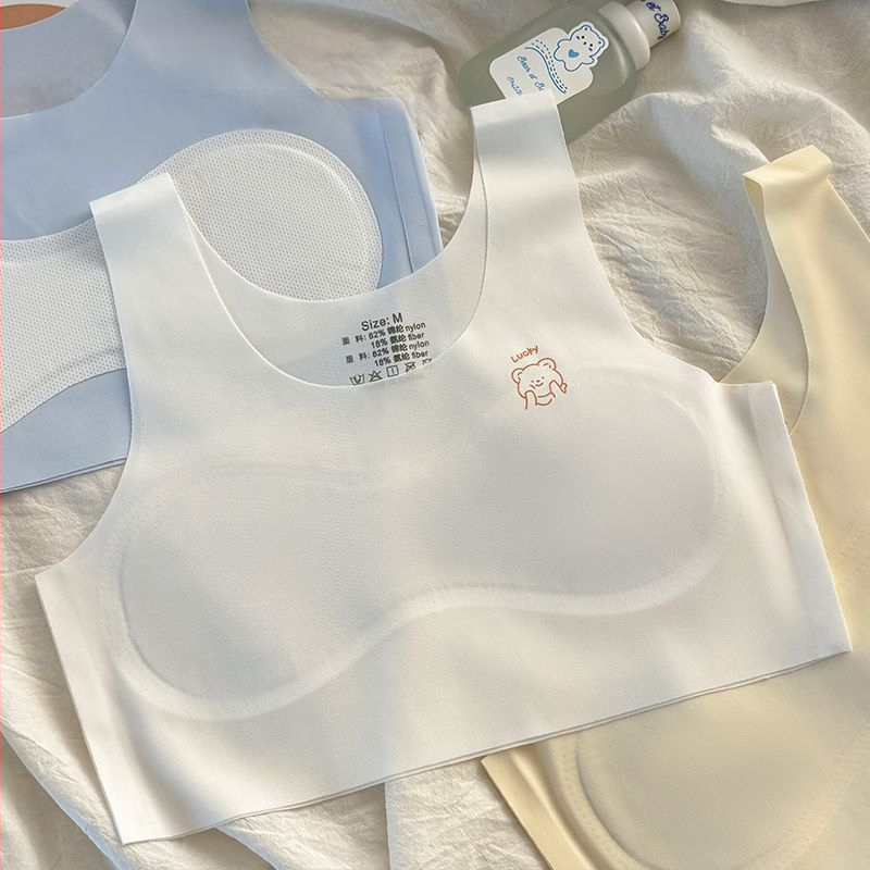 Bezšvíkový tréningový podprsenka pre dievčatá 7–14 rokov, ice silk, priedušný, nylon 90–95%