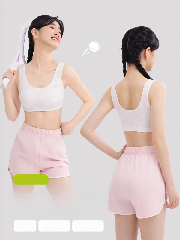 Dvojfázová športová podprsenka pre dievčatá v puberte – školské nosenie, tlmenie nárazov, viskóza 74,3%