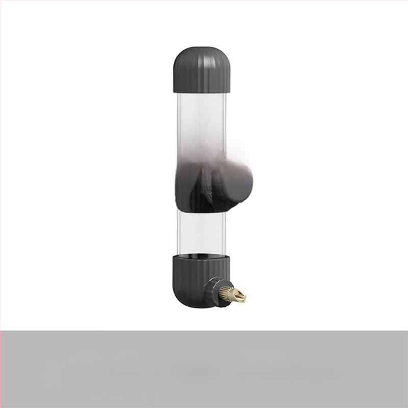 Dispenser automat de apă pentru papagal, din acrilic; recipient tip seringă; brand Demon pet; personalizabil pentru comenzi mari