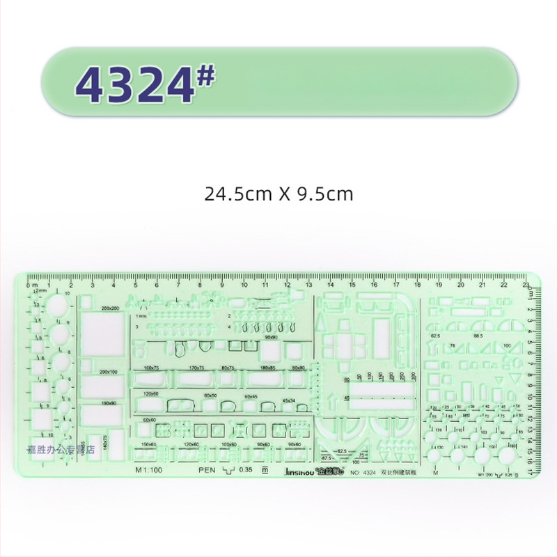 Χάρακας προτύπων για σχέδια – κύκλοι και ελλειπτικά σχήματα, διπλής κλίμακας σχεδίαση, πλαστικό, μοντέλο 4309