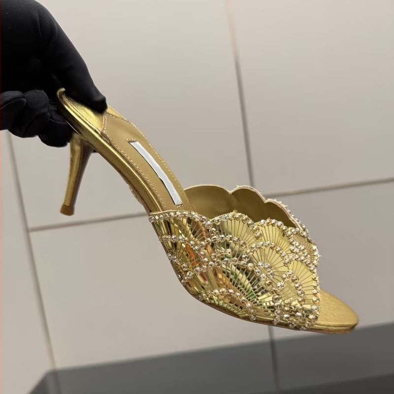 Ananas motiv, ručno šivane sequin i perle, sandale s visokim petama i prstima u obliku riblje usta, ukrašene laticama, seksi zapadni stil, plus veličina