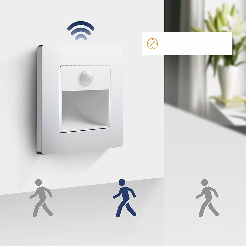 Φωτιστικό βήματος σκάλας με αισθητήρα κίνησης, ενσωματωμένος σχεδιασμός τύπου 86, LED φως βήματος, περίβλημα από PC, 220V