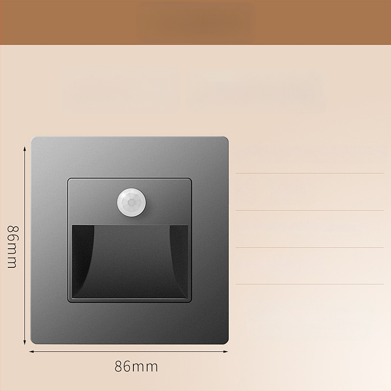 Φωτιστικό βήματος σκάλας με αισθητήρα κίνησης, ενσωματωμένος σχεδιασμός τύπου 86, LED φως βήματος, περίβλημα από PC, 220V