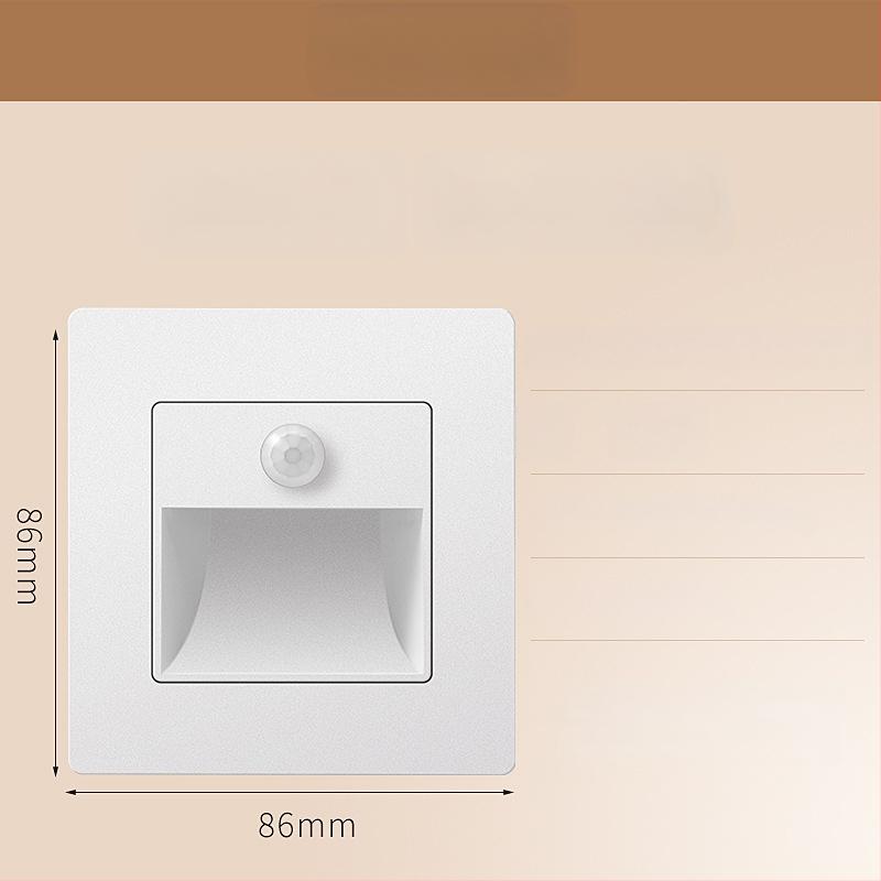 Φωτιστικό βήματος σκάλας με αισθητήρα κίνησης, ενσωματωμένος σχεδιασμός τύπου 86, LED φως βήματος, περίβλημα από PC, 220V