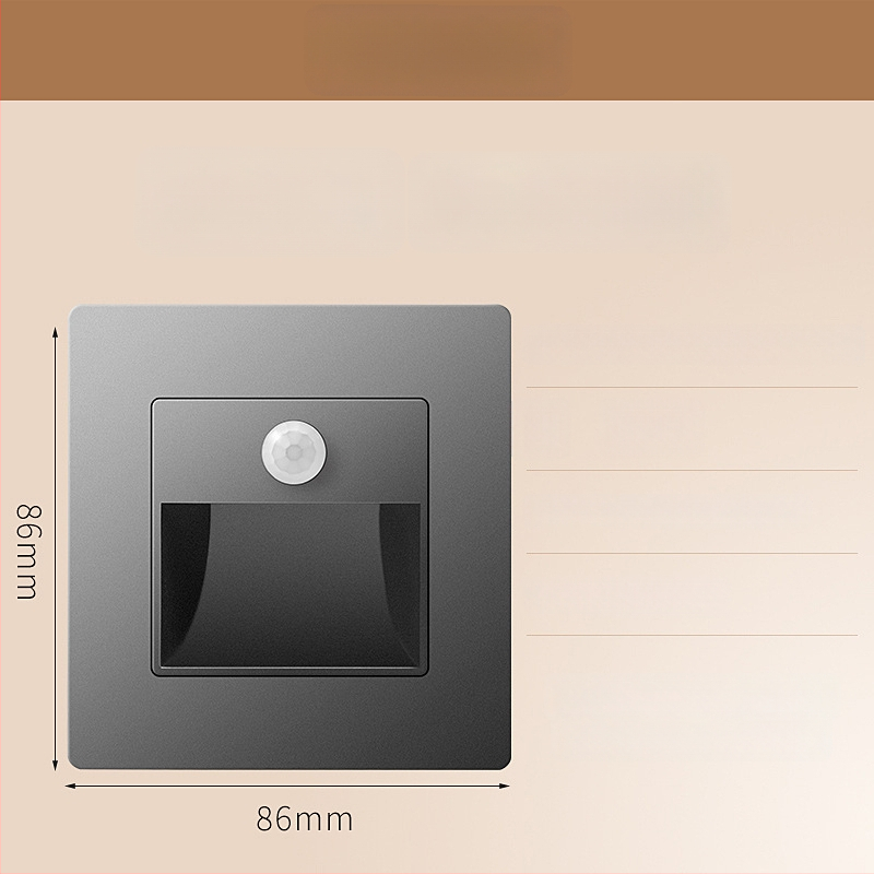 Φωτιστικό βήματος σκάλας με αισθητήρα κίνησης, ενσωματωμένος σχεδιασμός τύπου 86, LED φως βήματος, περίβλημα από PC, 220V