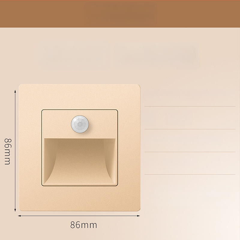 Φωτιστικό βήματος σκάλας με αισθητήρα κίνησης, ενσωματωμένος σχεδιασμός τύπου 86, LED φως βήματος, περίβλημα από PC, 220V