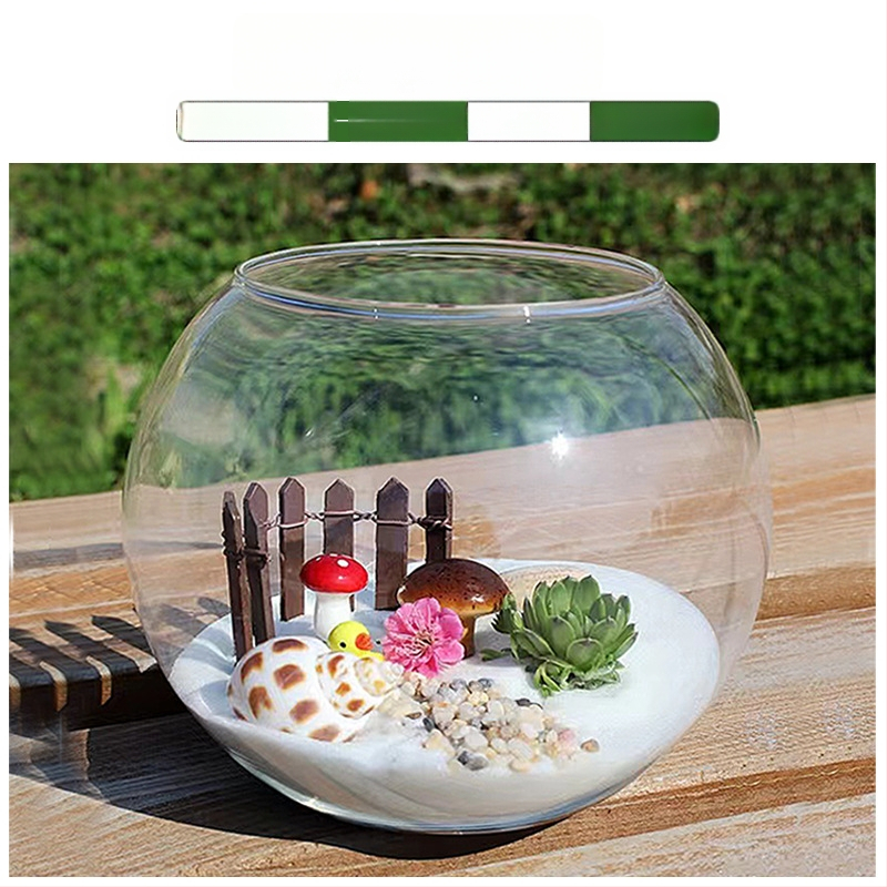 Vază circulară din sticlă pentru hidroponie cu suculente – sticlă suflată, suprafață lustruită, personalizabilă, imprimare a logo-ului