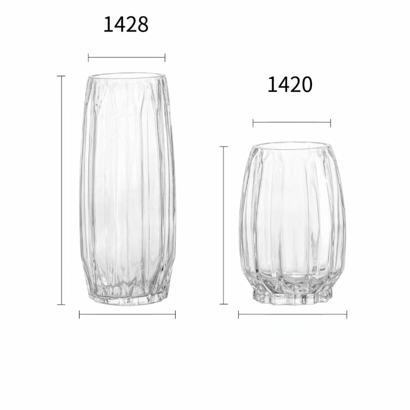 Vas de sticlă, design minimalist cu nervuri verticale, transparent, pentru aranjamente cu apă în living