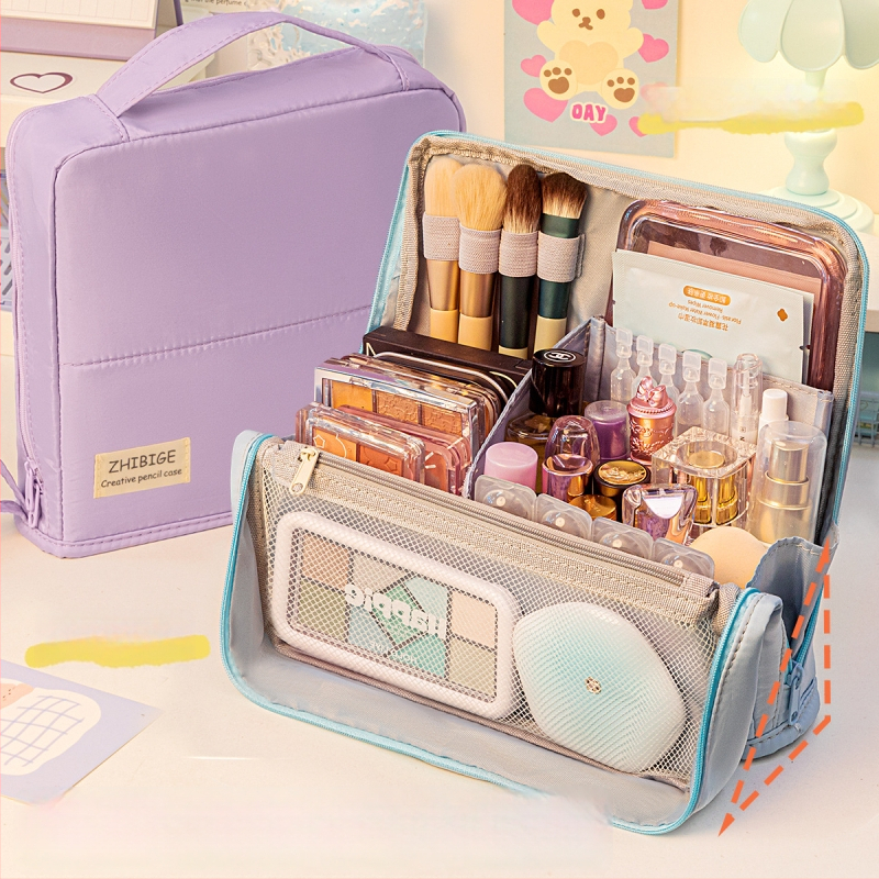 Sminktáska Four Seasons, nagy kapacitású, hordozható tároló, osztott rekeszek, anyag: szövet, stílus: modern minimalizmus