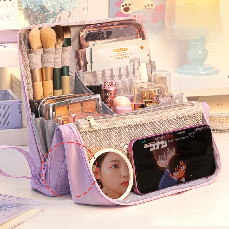 Sminktáska Four Seasons, nagy kapacitású, hordozható tároló, osztott rekeszek, anyag: szövet, stílus: modern minimalizmus