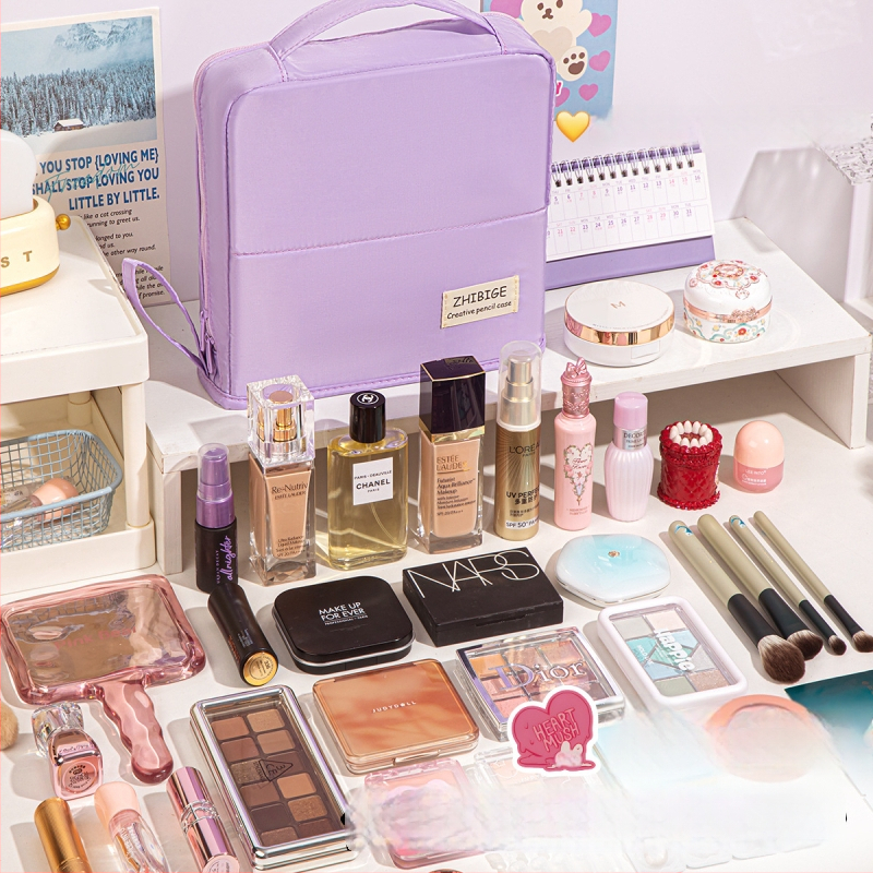 Sminktáska Four Seasons, nagy kapacitású, hordozható tároló, osztott rekeszek, anyag: szövet, stílus: modern minimalizmus