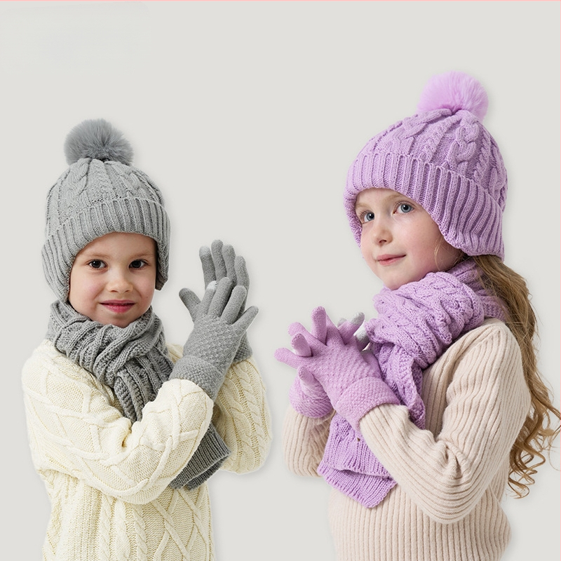 Παιδικό σετ μαλλί: καπέλο, κασκόλ και γάντια – unisex, Twist σχέδιο, φθινοπωρινό-χειμερινό
