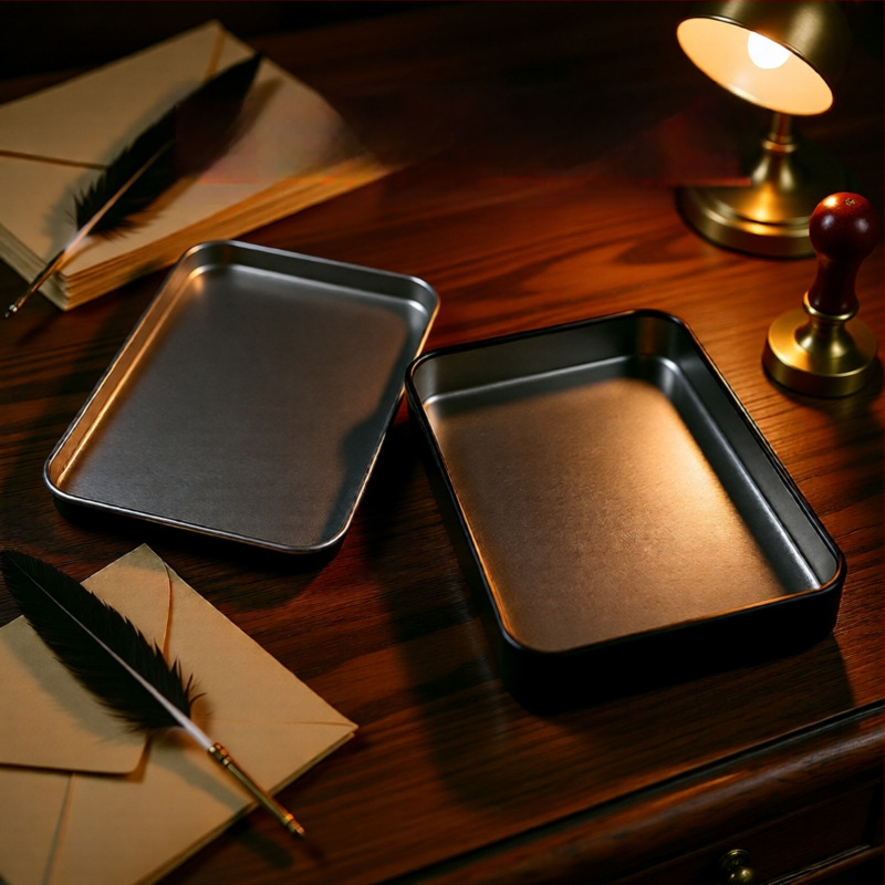 Cutie pătrată din tablă metalică cu fereastră pentru ambalarea foarfelelor de unghii, imprimare offset