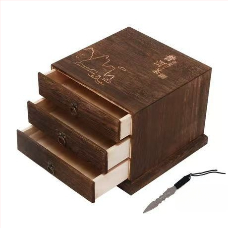 Ξύλινο κουτί τσαγιού με συρταρωτό, πολυεπίπεδο δίσκο τσαγιού, χωρητικότητα 18 L, μοντέλο 121, σετ 12 τεμαχίων