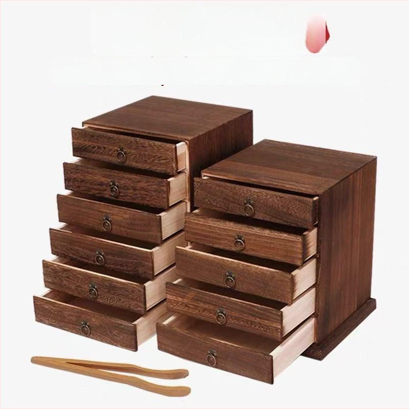 Ξύλινο κουτί τσαγιού με συρταρωτό, πολυεπίπεδο δίσκο τσαγιού, χωρητικότητα 18 L, μοντέλο 121, σετ 12 τεμαχίων