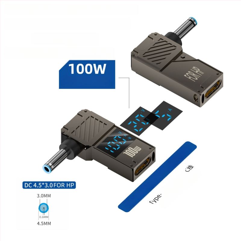 One Core Type-C към DC дигитален дисплей адаптер, PD 100W бързо зареждане, конвертор за зареждане на ноутбук