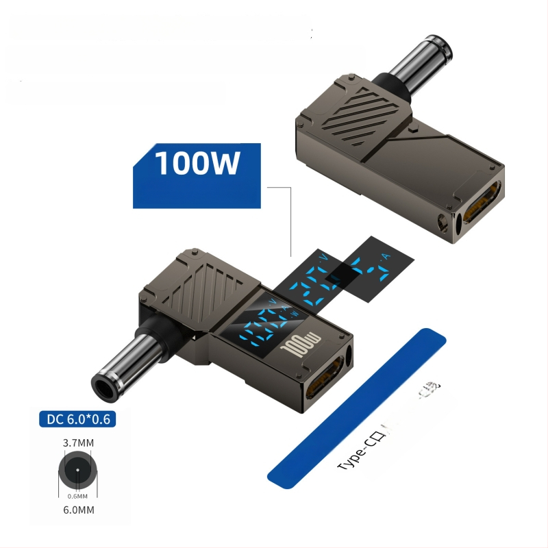 One Core Type-C към DC дигитален дисплей адаптер, PD 100W бързо зареждане, конвертор за зареждане на ноутбук