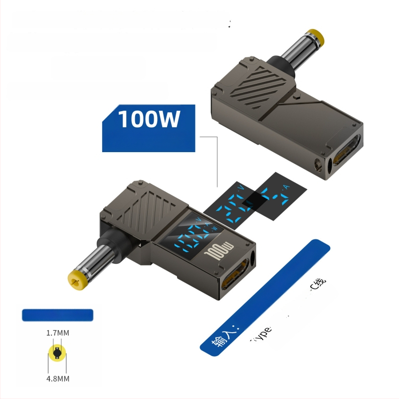 One Core Type-C към DC дигитален дисплей адаптер, PD 100W бързо зареждане, конвертор за зареждане на ноутбук