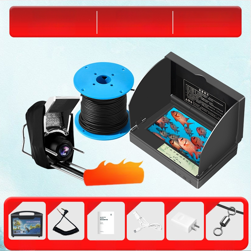 Подводен риболовен ехолот с HD камера и термочувствителна сонда, дълбочина 0.6–30 m, DC 10–18 V