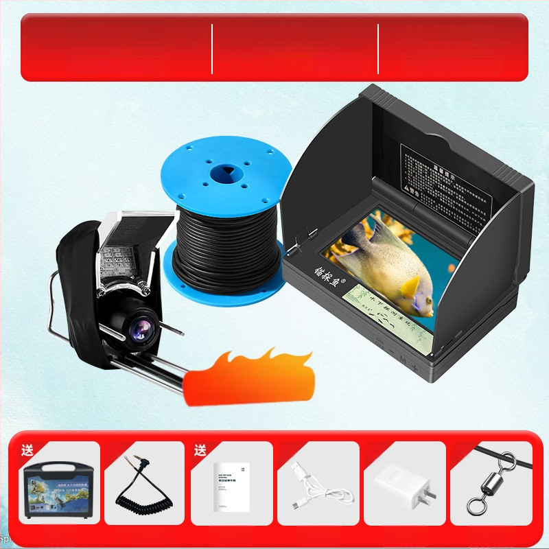 Подводен риболовен ехолот с HD камера и термочувствителна сонда, дълбочина 0.6–30 m, DC 10–18 V