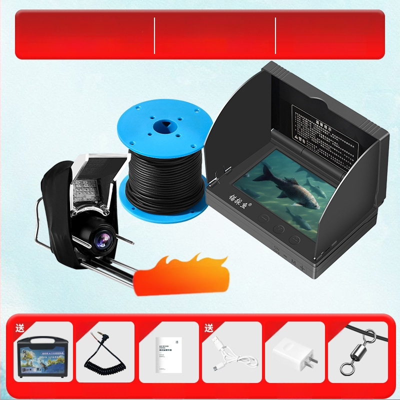Подводен риболовен ехолот с HD камера и термочувствителна сонда, дълбочина 0.6–30 m, DC 10–18 V