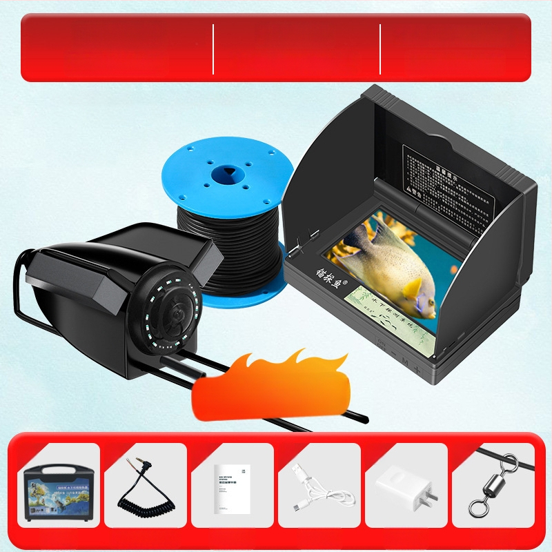 Подводен риболовен ехолот с HD камера и термочувствителна сонда, дълбочина 0.6–30 m, DC 10–18 V