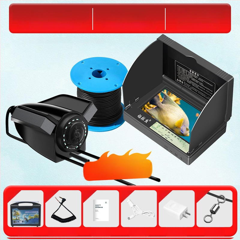 Подводен риболовен ехолот с HD камера и термочувствителна сонда, дълбочина 0.6–30 m, DC 10–18 V