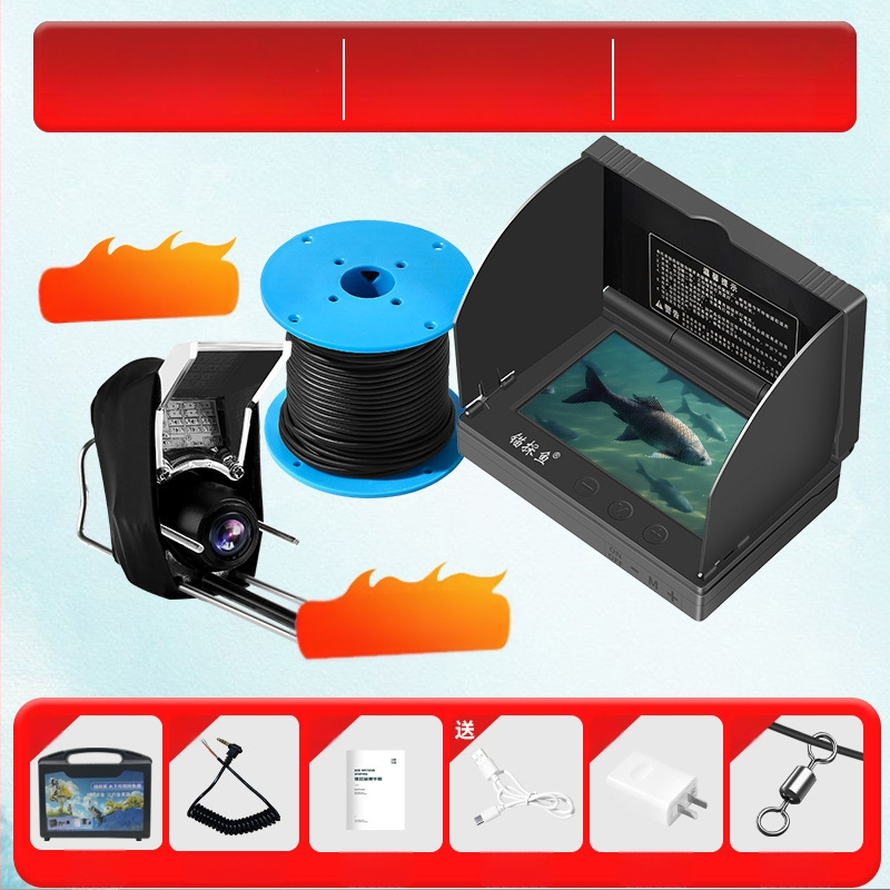Подводен риболовен ехолот с HD камера и термочувствителна сонда, дълбочина 0.6–30 m, DC 10–18 V