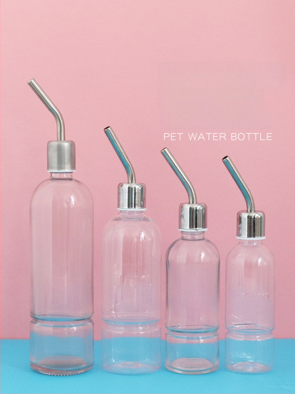 Стъклена бутилка за пиене за малки животни със топков клапан – подходяща за хамстери, морски зайци и шиншили