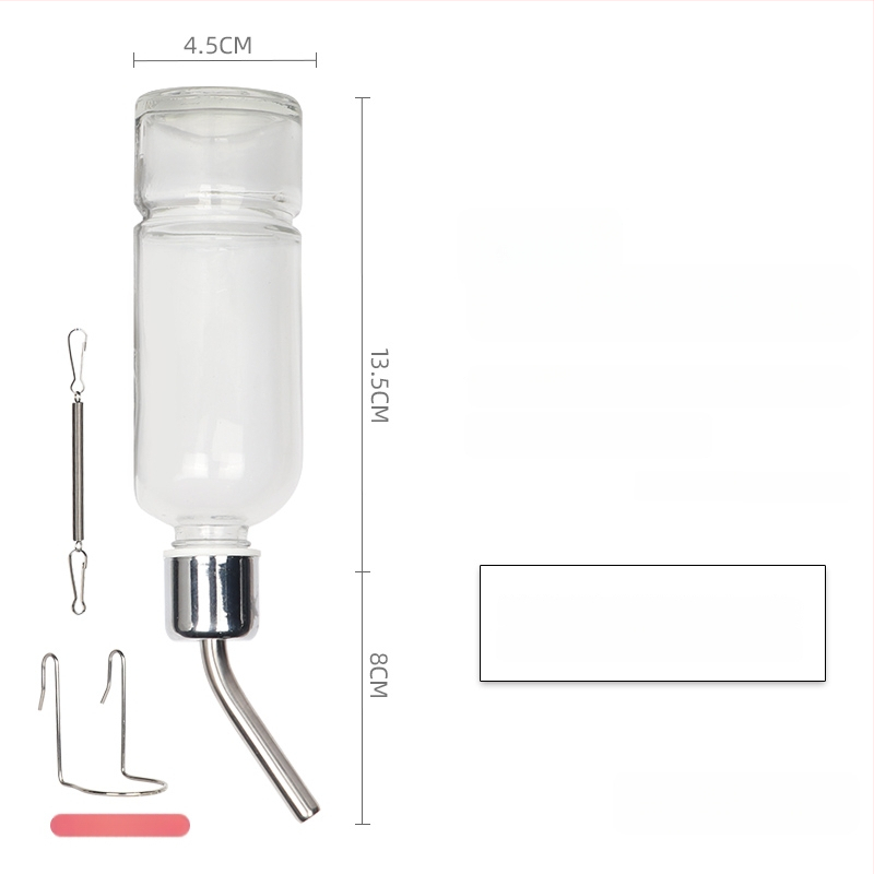 Стъклена бутилка за пиене за малки животни със топков клапан – подходяща за хамстери, морски зайци и шиншили