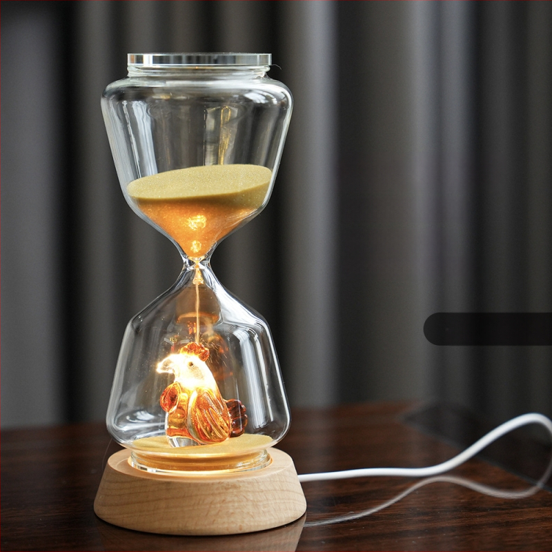 Clepsidră animală – 15 minute, model 3D, sticlă borosilicată suflată, lampă de noapte luminoasă pentru decorul casei