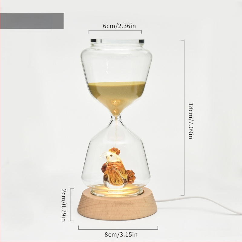 Clepsidră animală – 15 minute, model 3D, sticlă borosilicată suflată, lampă de noapte luminoasă pentru decorul casei