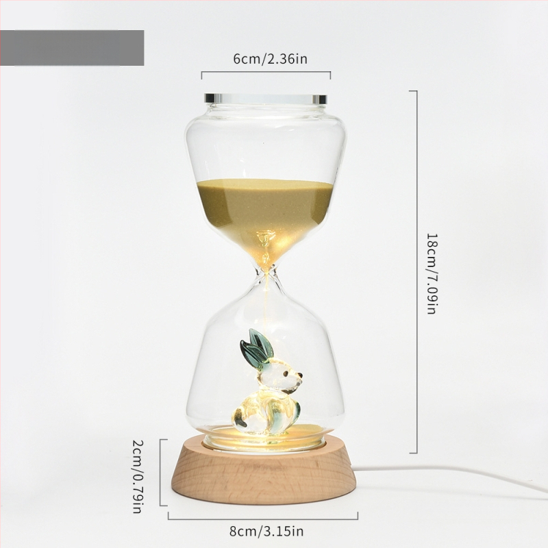 Clepsidră animală – 15 minute, model 3D, sticlă borosilicată suflată, lampă de noapte luminoasă pentru decorul casei