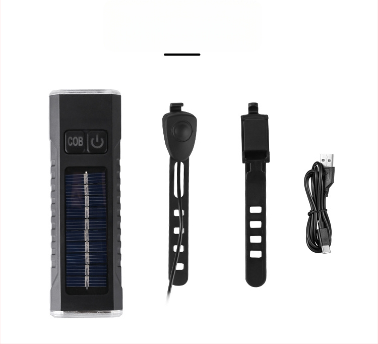 Велосипеден фар с предупредителен клаксон и LED светлина, слънчево USB двойно зареждане