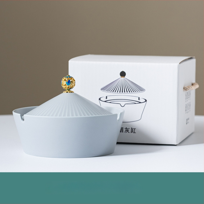 Κεραμικός τασάκι με καπάκι, ρετρό-μοντέρνο στυλ, κατάλληλο για οικία και γραφείο (Υλικά: κεραμικά; Στυλ: μοντέρνο τέχνης; Βάρος: 800 g; Εκτύπωση λογοτύπου: Διαθέσιμη; Ποιότητα: Α' τάξη)