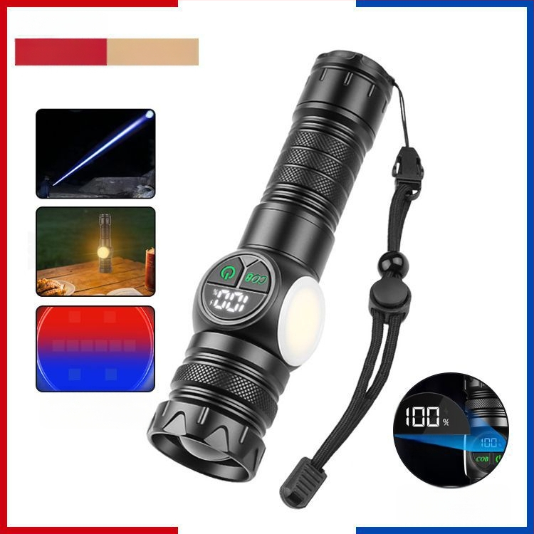 Φακός LED χειρός, 1000 lm, δέσμη 120°, εμβέλεια 200–500 m, ενσωματωμένη μπαταρία 18650 1200 mAh