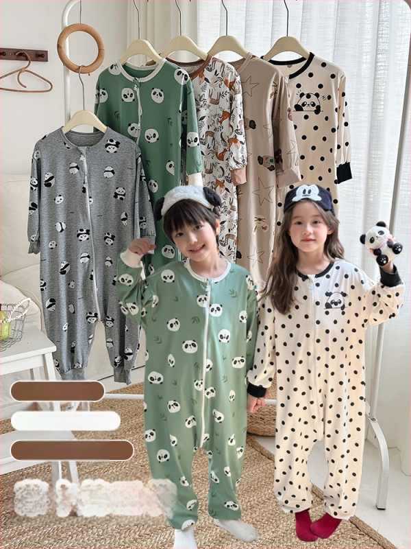 Παιδικό onesie ύπνου με διαχωρισμένα πόδια από βαμβάκι-λυκρα – προστασία κοιλιάς, οικιακή ενδυμασία για όλες τις εποχές, 3–8 ετών, Κορεάτικο στυλ, 95% βαμβάκι, μοτίβα: ζώα/κινούμενα σχέδια/κουκίδες