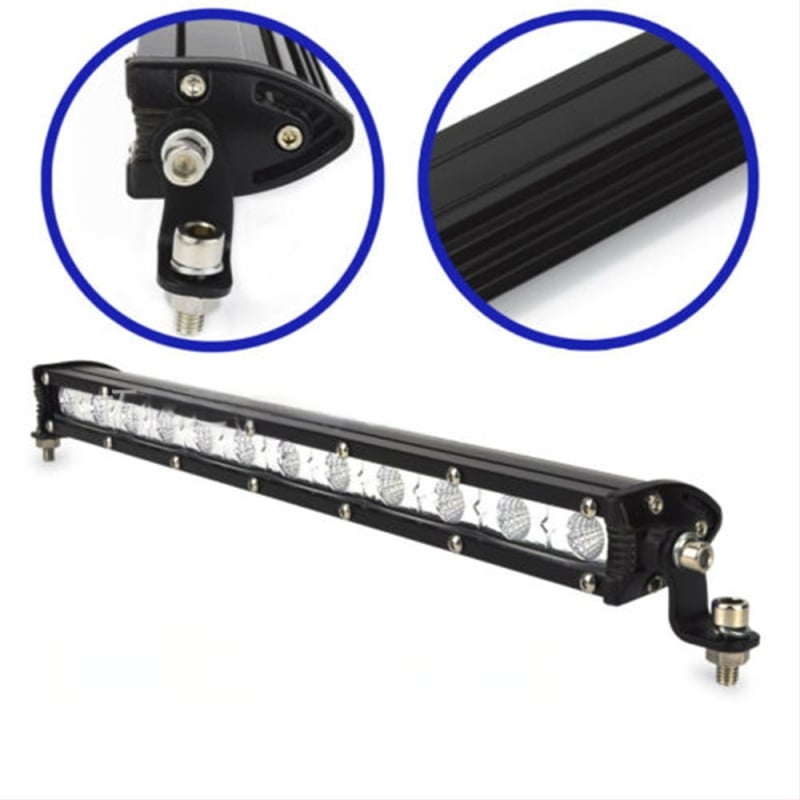 Autó LED-szalag világítás – alumíniumötvözet ház, bemenet 9–60V, teljesítmény 18–72W, fényáram 1100–3500 lm, élettartam 20000 h, egysoros munkafény