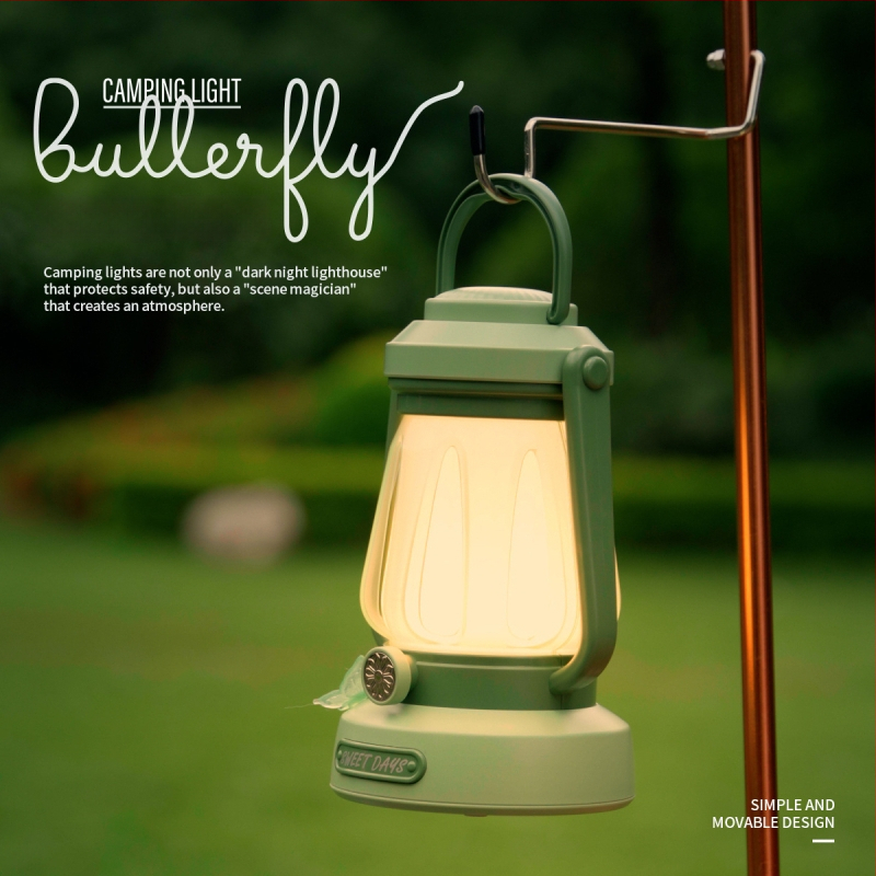 Φορτιζόμενο LED φανάρι κατασκήνωσης, φορητό εξωτερικό φως σκηνής με διακόπτη κουμπιού, 3.7V 2.3W