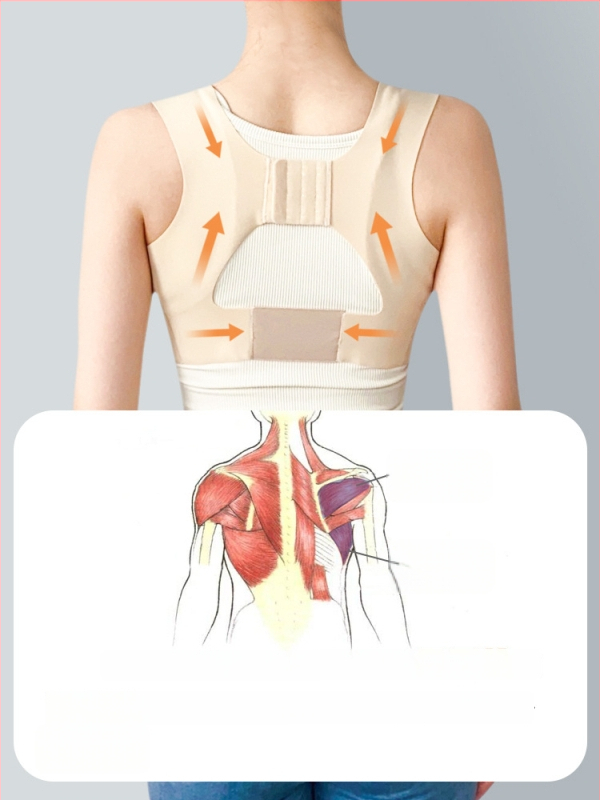 Bretea pentru postura umerilor - neortopedică, sprijin pentru spate invizibil pentru femei adulte, material: nylon și spandex, yoga/fitness