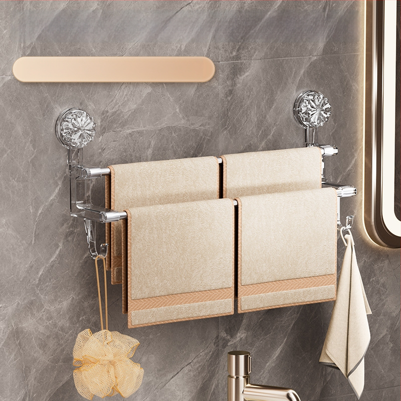 Ράγα πετσετών μπάνιου με αναρρόφηση κενού, διπλή ράγα και γάντζος, επιτοίχια εγκατάσταση, υλικά: πλαστικό και ανοξείδωτο ατσάλι