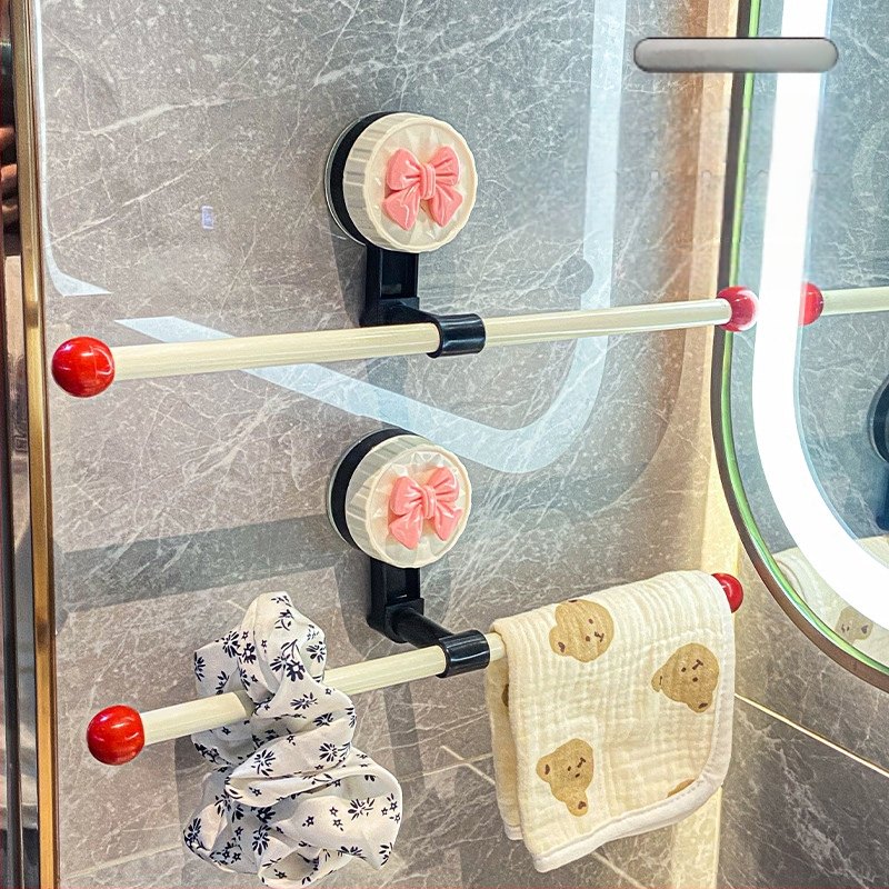 Πλαστικός κρεμάστρας πετσετών με βεντούζα, χωρίς διάτρηση, μονή ράγα μπάνιου, αποθηκευτικός χώρος, με δυνατότητα προσαρμογής