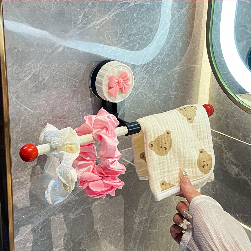 Πλαστικός κρεμάστρας πετσετών με βεντούζα, χωρίς διάτρηση, μονή ράγα μπάνιου, αποθηκευτικός χώρος, με δυνατότητα προσαρμογής