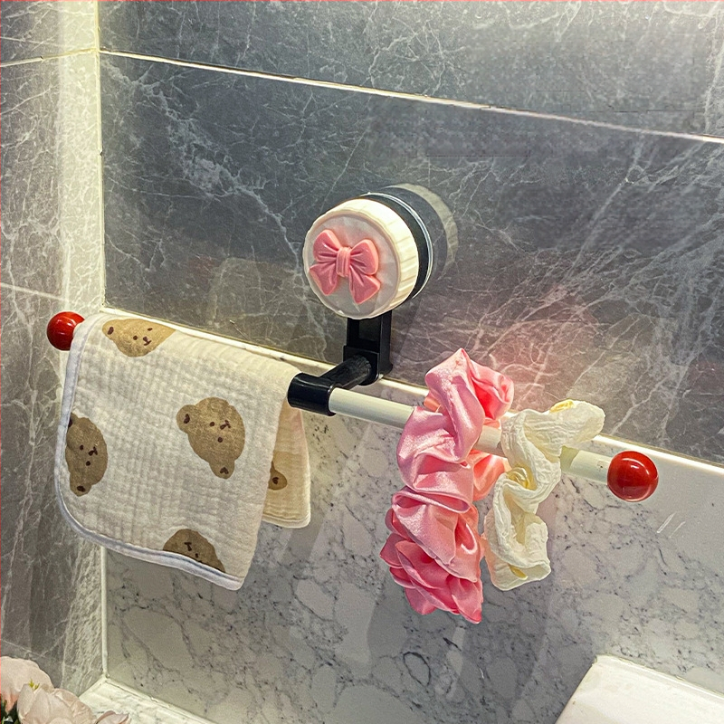 Πλαστικός κρεμάστρας πετσετών με βεντούζα, χωρίς διάτρηση, μονή ράγα μπάνιου, αποθηκευτικός χώρος, με δυνατότητα προσαρμογής