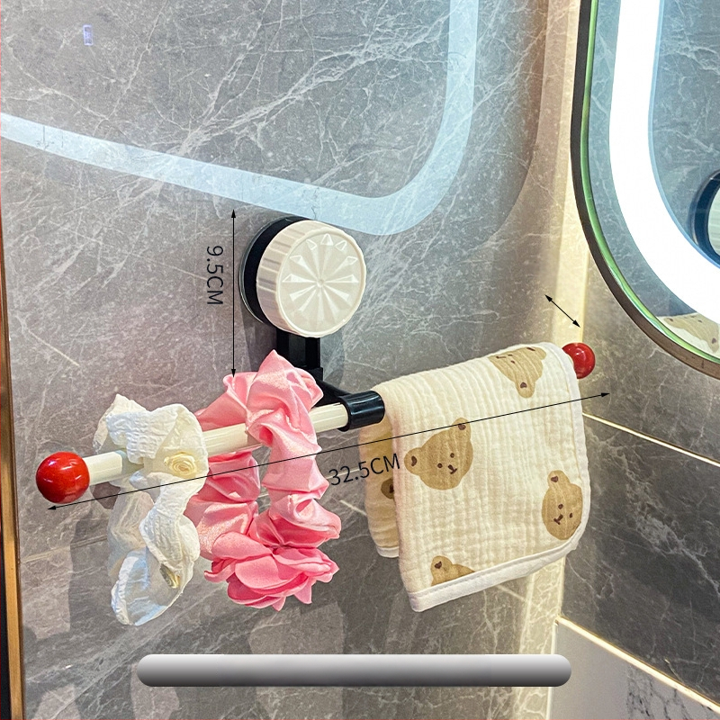 Πλαστικός κρεμάστρας πετσετών με βεντούζα, χωρίς διάτρηση, μονή ράγα μπάνιου, αποθηκευτικός χώρος, με δυνατότητα προσαρμογής