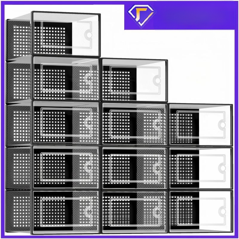 Διπλού πλαισίου διαφανές κουτί αποθήκευσης παπουτσιών από PP – πτυσσόμενο, μπορεί να στοιβάζεται, με καπάκι που κουμπώνει